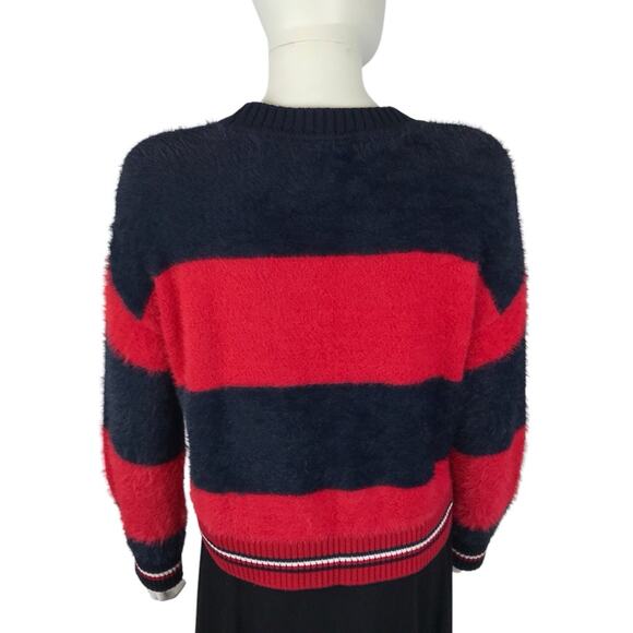 Tommy Hilfiger Fuzzy Sweater Striped Red & White Blue Women's Pullover - Picture 4 of 7